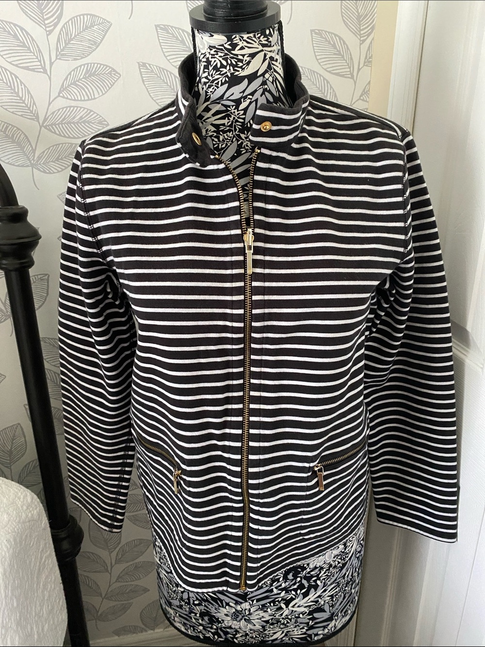 Reversible Lauren Ralph Lauren Black  &White striped jacket w/ gold tone zipper